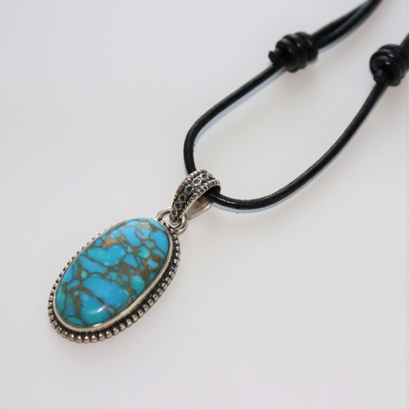 Turquoise Gemstone 925 Sterling Silver Necklace - Picture 3 of 6